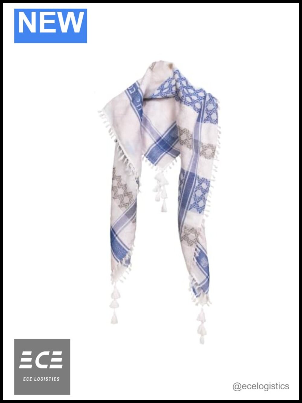 100% Cotton Jewish Sudra Tassel Scarf 44x44 Jacquard Weave